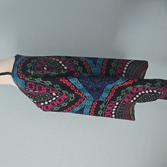 ELLA MOSS Black V Neck Tassel Cord Tunic Size Large Bright Mandala Print Boho - Picture 6 of 13